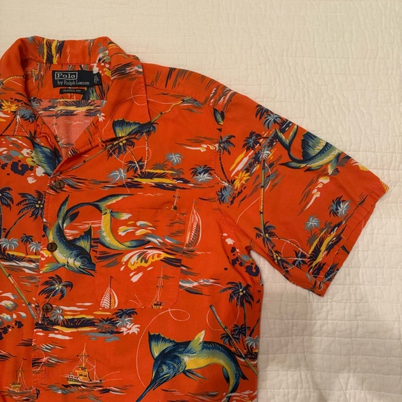 Polo Ralph Lauren Orange Swordfish Tropical Coastal Button Down Shirt Size Large - Picture 5 of 14